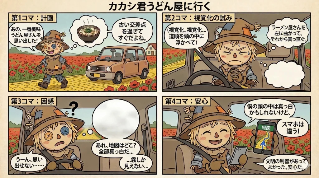 カカシ君うどん屋に行くの4コマ漫画